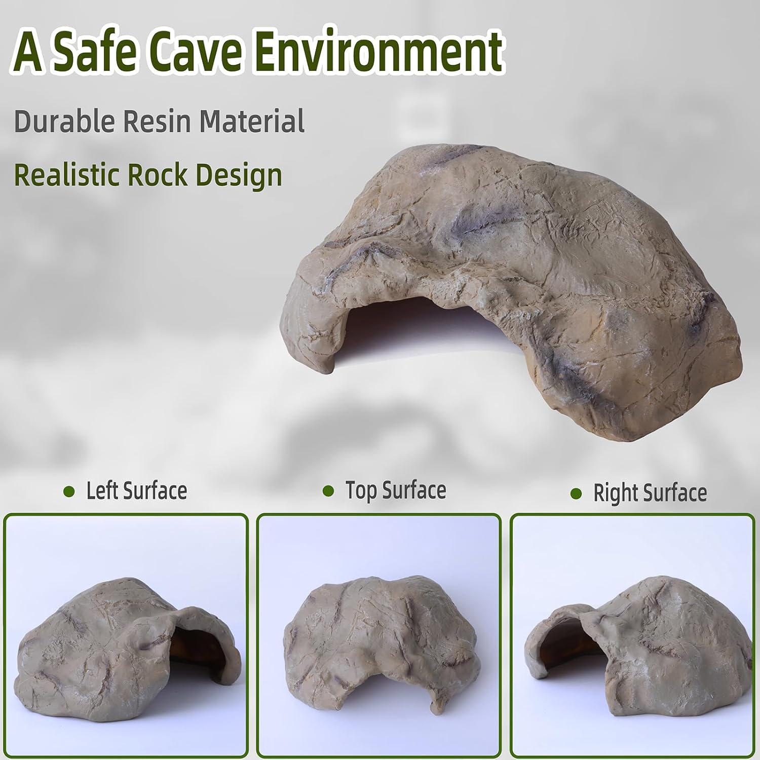 Reptile Hide Resin Cave Shelter for Ball Python, Lizard, Leopard Gecko, Bearded Dragon, Terrarium Habitat Decoration (Faux Mud Color, Large)