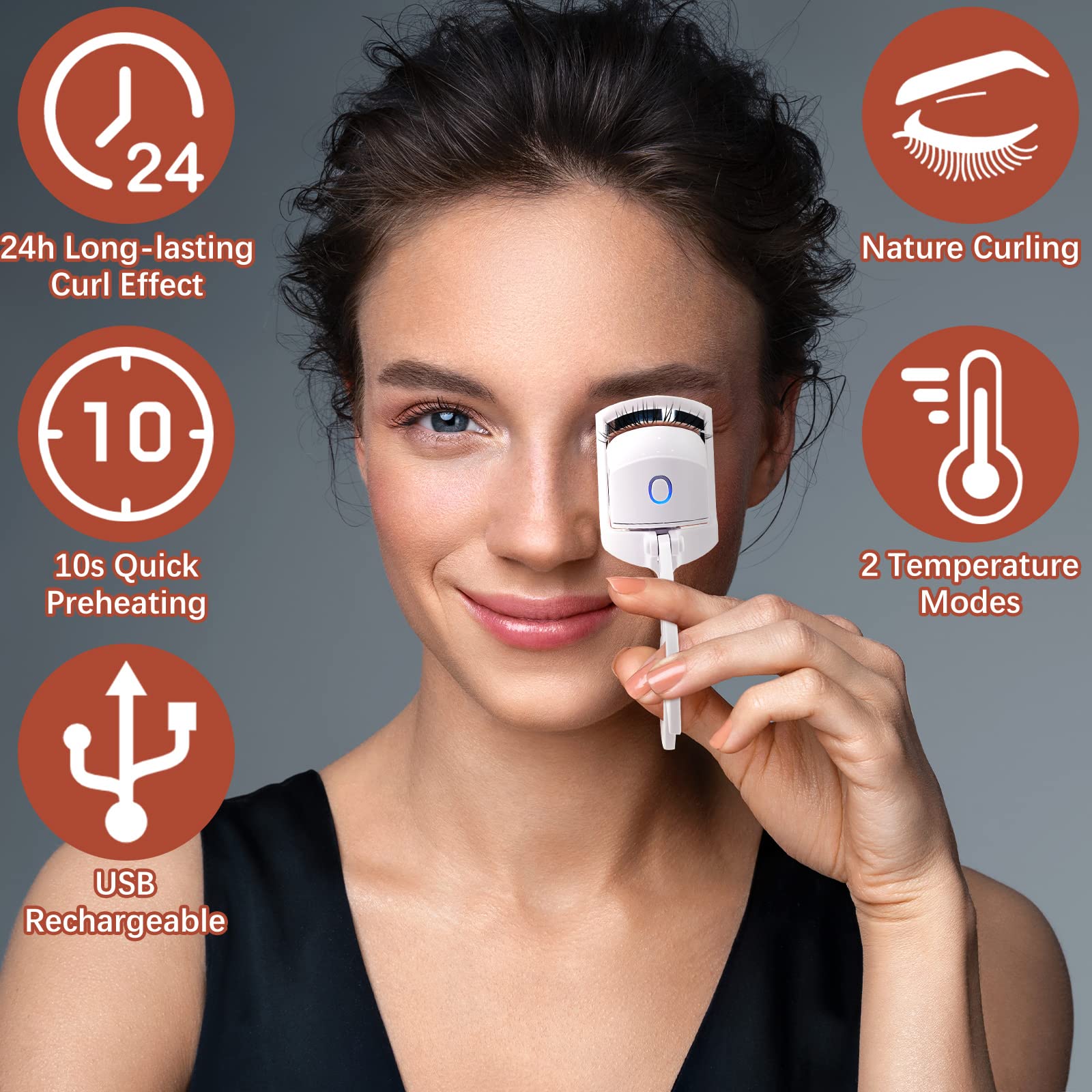 Amylove Heated Eyelash Curler Electric Rechargeable USB Travel Portable Lash Curler White Metal 2