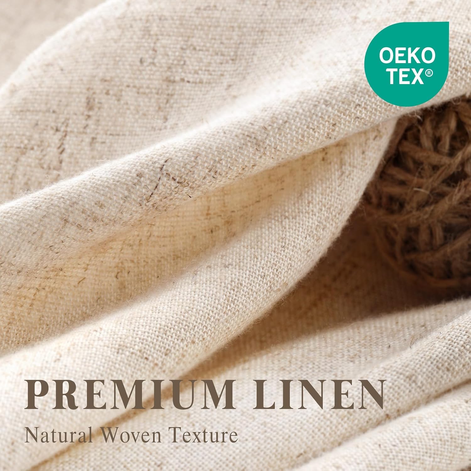 Linen Shower Curtain Beige, Fabric Boho Farmhouse Shower Curtains for Bathroom Cream Cotton Natural Cloth Liner Set 72" W x 84" L