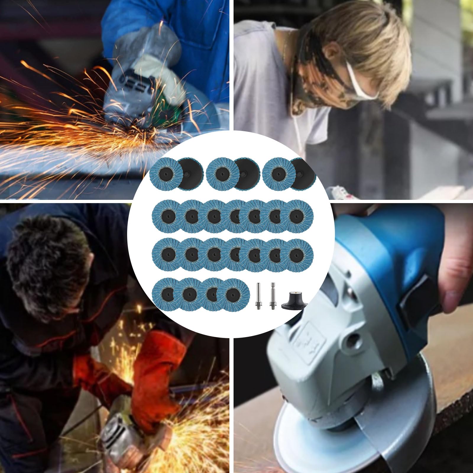 Zestaw 27 tarcz wachlarzowych, z 24 tarczami wachlarzowymi 50 mm, 1 tacą i 2 metalowymi prętami, tarcze szlifierskie do szlifierek kątowych, szlifierki wachlarzowe o ziarnistości 40/60/80/120,