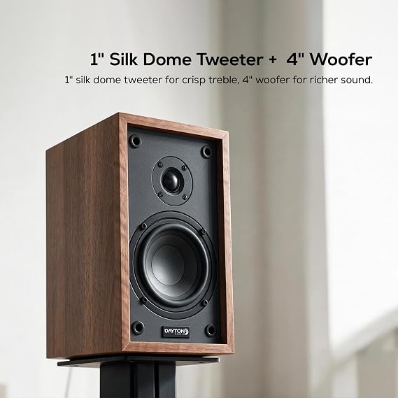 Dayton Audio Classic B40 Bookshelf Speaker Pair 60W Max 6 Ohm 4 Inch Woofer 1 Inch Silk Dome Tweeter Passive 2-Way Hi-Fi Speakers for Music TV PC and Home Theater Wood