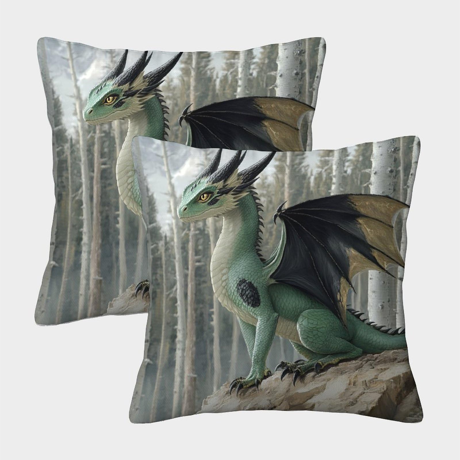 kaiyun 2 Pack Green Dragon - White Bark Tree Forest 3D Cushion Cover Pillow Cover Sofa Outdoor Decoration Square 45x45cm
