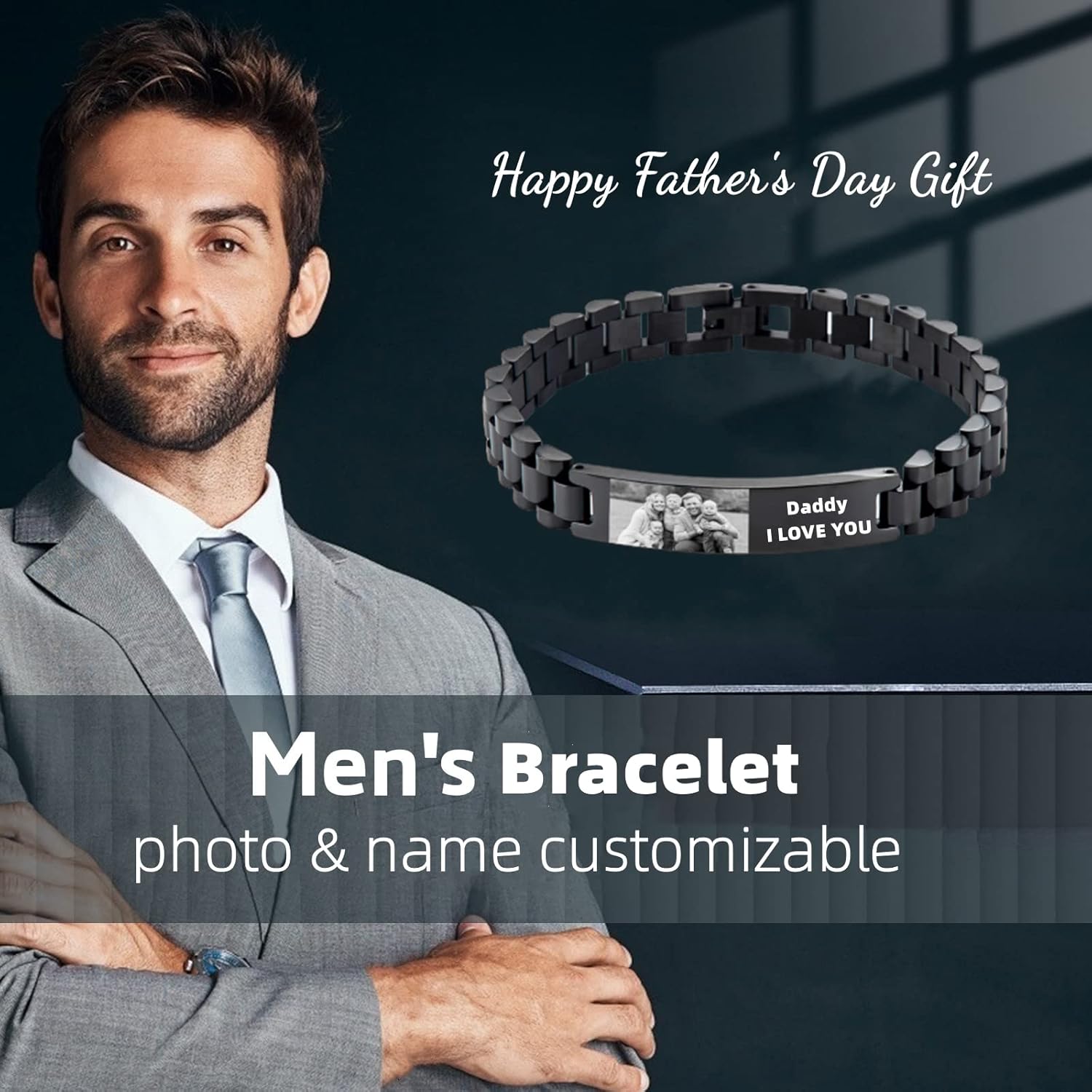 Personalized Custom Name Photo Bracelets for Men Customized Picture Bracelet Gifts for Boyfriend Husband Father Day