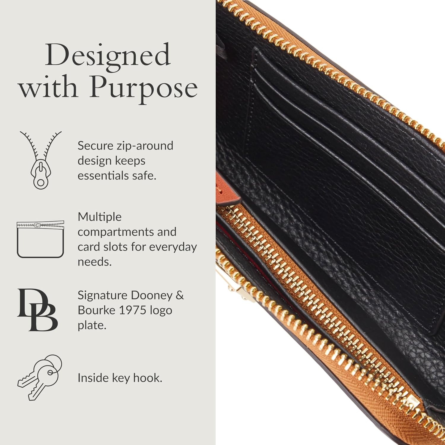 Dooney & Bourke Women's Folded Zip Wristlet in Pebble Grain Leather, with Detachable Wrist Strap