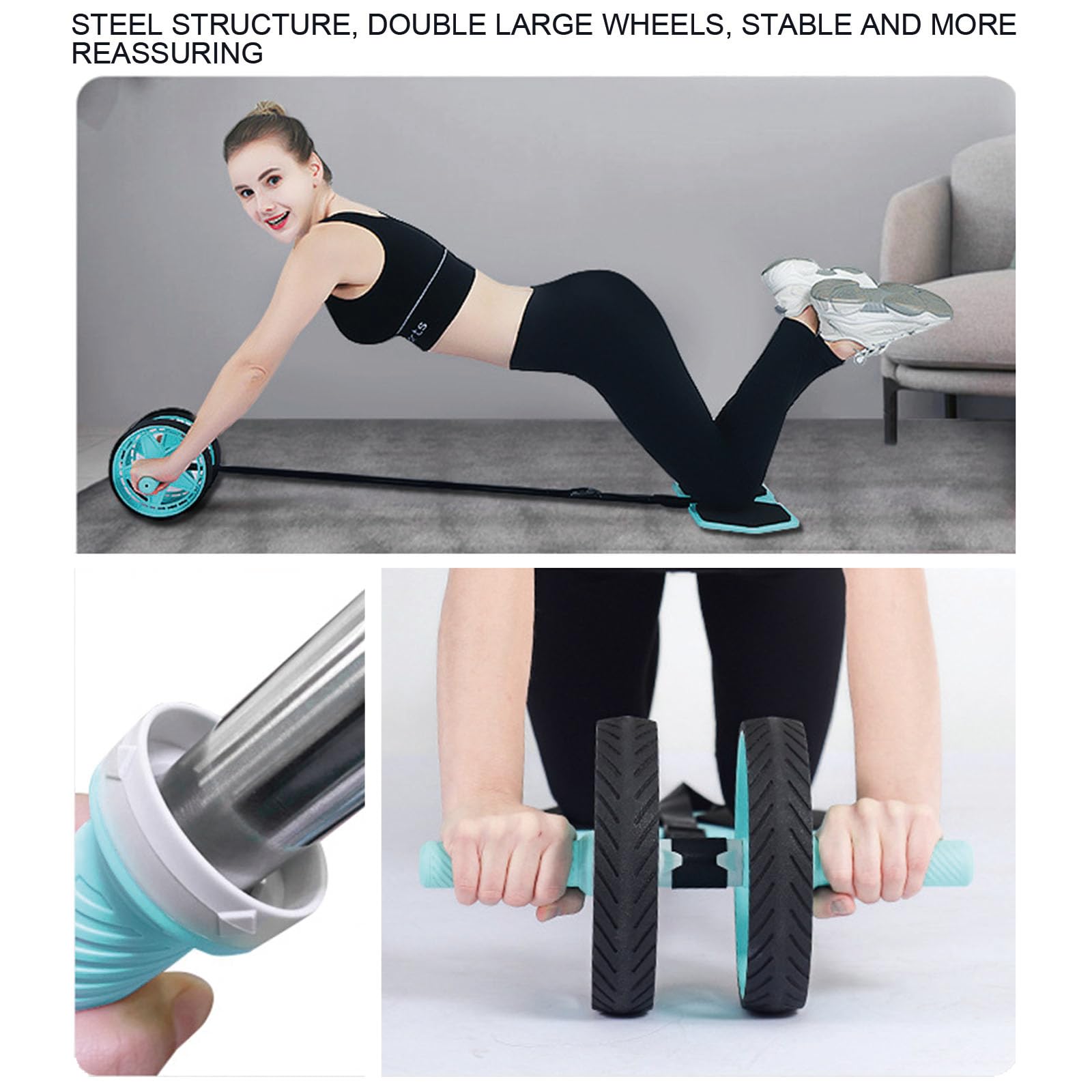 Rodillo abdominal de doble rueda 2025 para entrenamientos centrales, rueda de vientre de rebote con banda elástica ajustable, rueda abdominal silenciosa y antideslizante con diseño desmontable