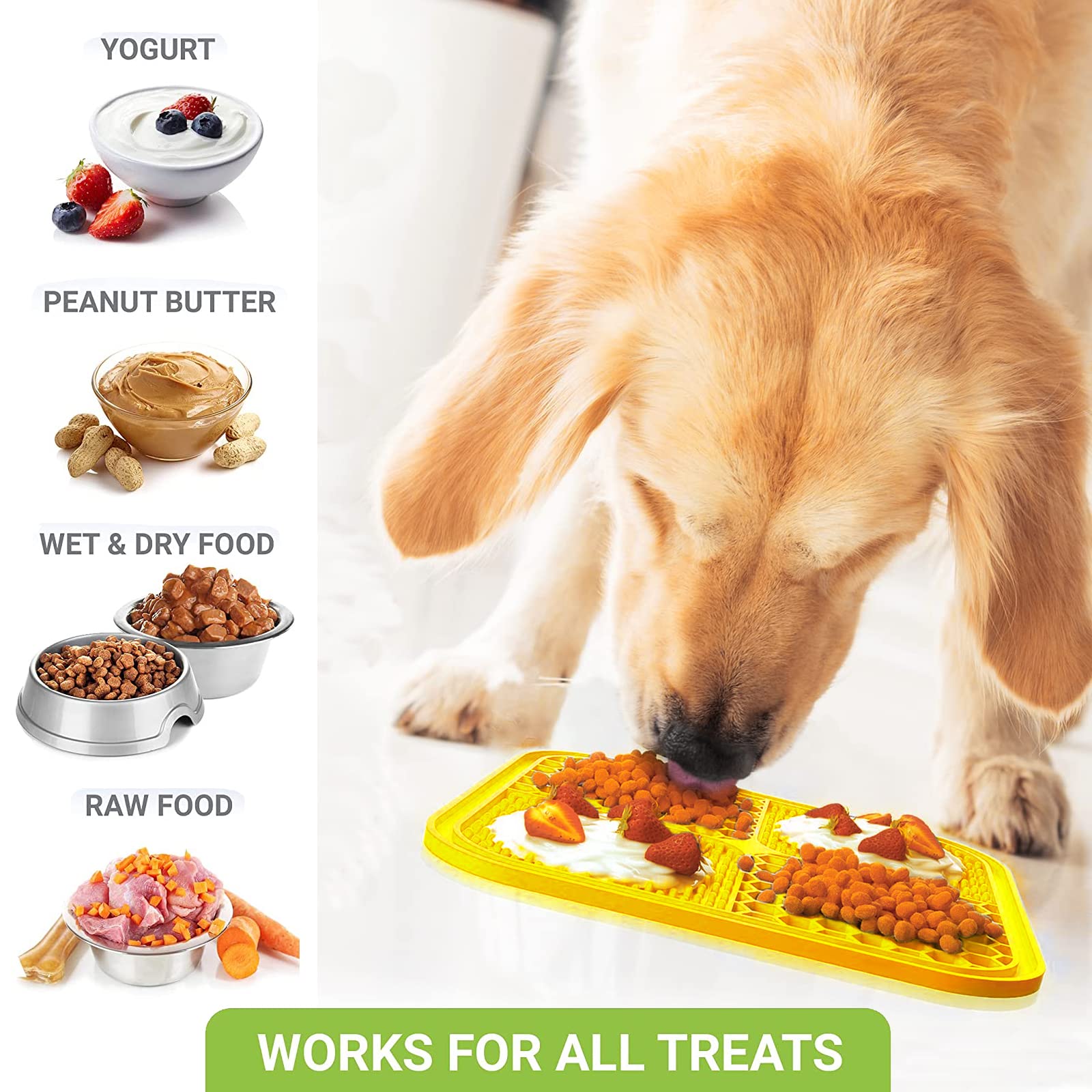 Kwispel Lick Mat for Dogs, Large Dog Lick Mat with Suction Cups for Anxiety, Peanut Butter Dog Licking Mat Slow Feeder Dispensing Treater Lick Pad for Dogs Cats Grooming Bathing and Training (Green) 4