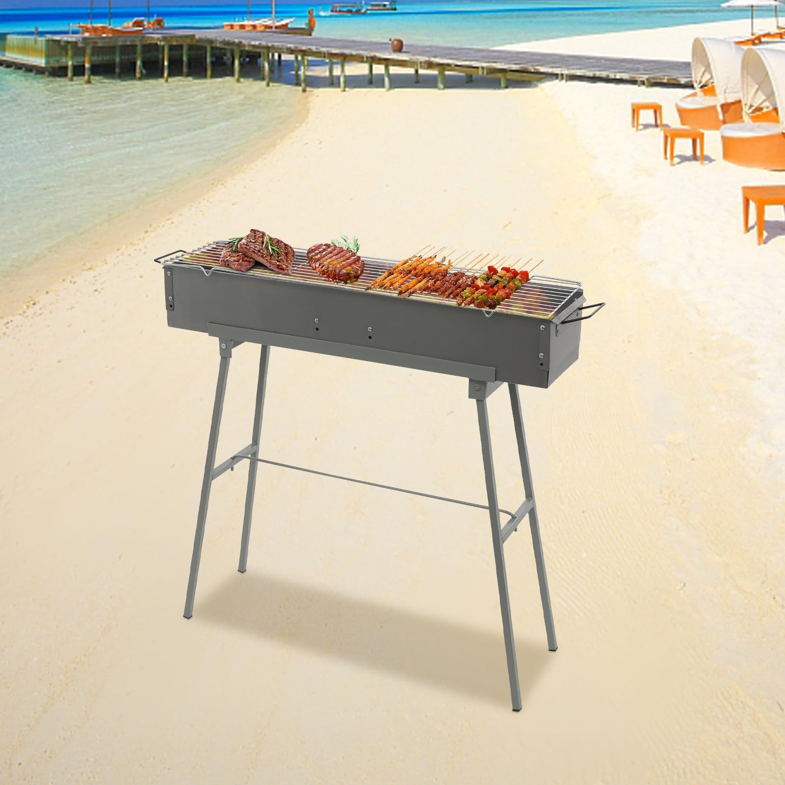 Barbecue a carbonella, portatile, pieghevole, per cucina, campeggio, picnic, 80 x 18 x 80 cm
