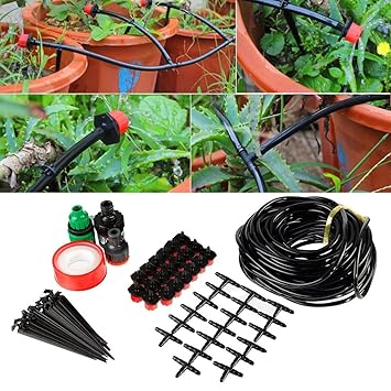 DIY Crafts Micro Drip Irrigation System Kit Home Garden Hose Patio Micro Flow Misting Cooling System Plastic Mist Nozzle Sprinkler Micro Bubbler (for 2 Pots, DIY Irrigation System Kit)