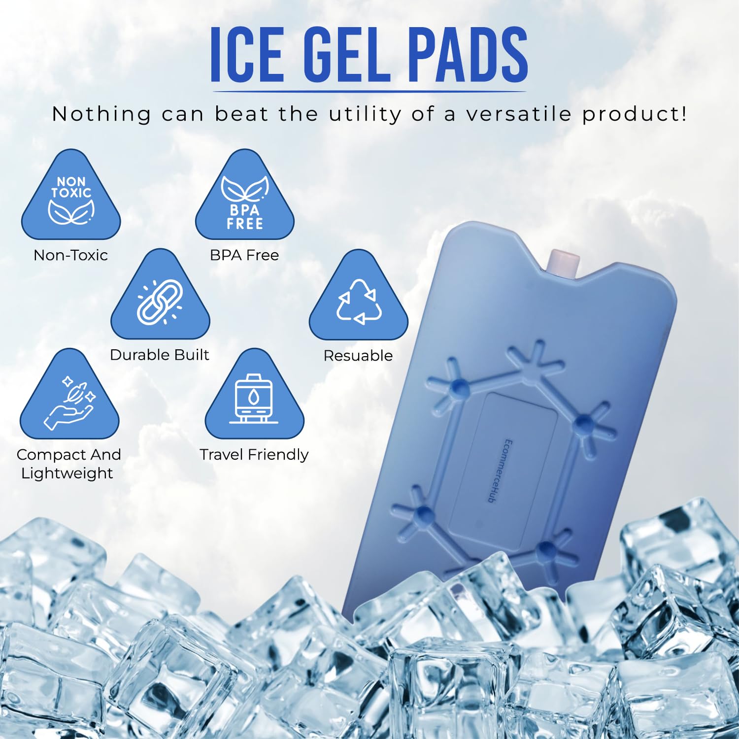 EcommerceHub® Ice Gel Pads Packs, Cold/Beverage Items Transport, Cold Item Carrier, Cooler Freezer Pack, Reusable & Long Lasting, Filled with Powerful Gel Ice Pad Ice Chest, Pack of 1, 1000ML