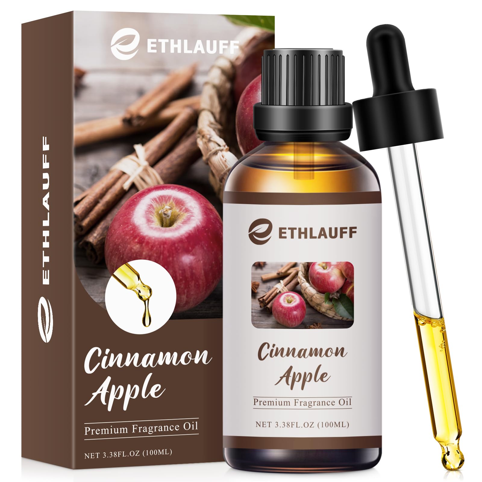 Cinnamon Apple Essential Oil, 100ml Fall Essential Oil for Diffusers for Home,Candle Scented Oils for Soap Making, Bath Bombs, Massage -3.38FL.OZ