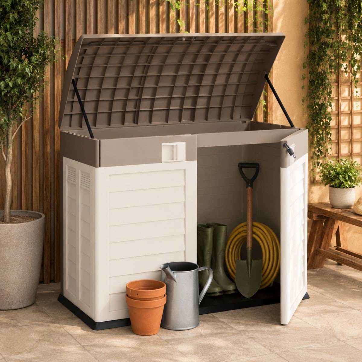 INTEC - Coffre de Jardin 1500L - Abri Poubelle Exterieur Polypropylène Verrouillable Rangement Outils Jardin