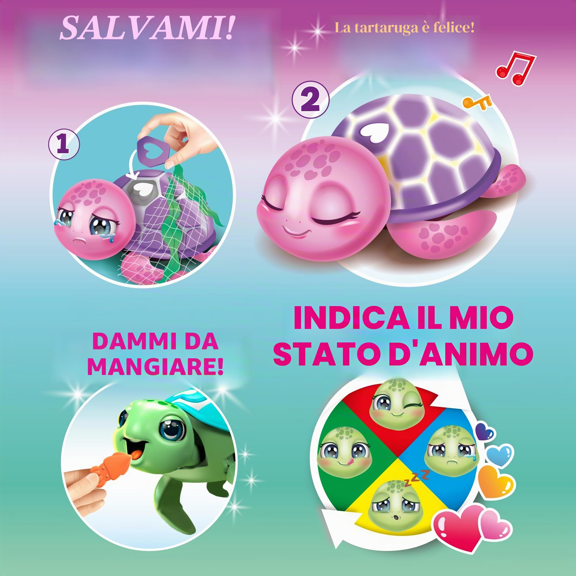 Bizak Salva la Tartaruga rosa, animale domestico interattivo per ragazzi e ragazze, esperienza di unboxing, pulisce e prende cura del tuo animale interattivo con reazione e suoni, gioco di cura