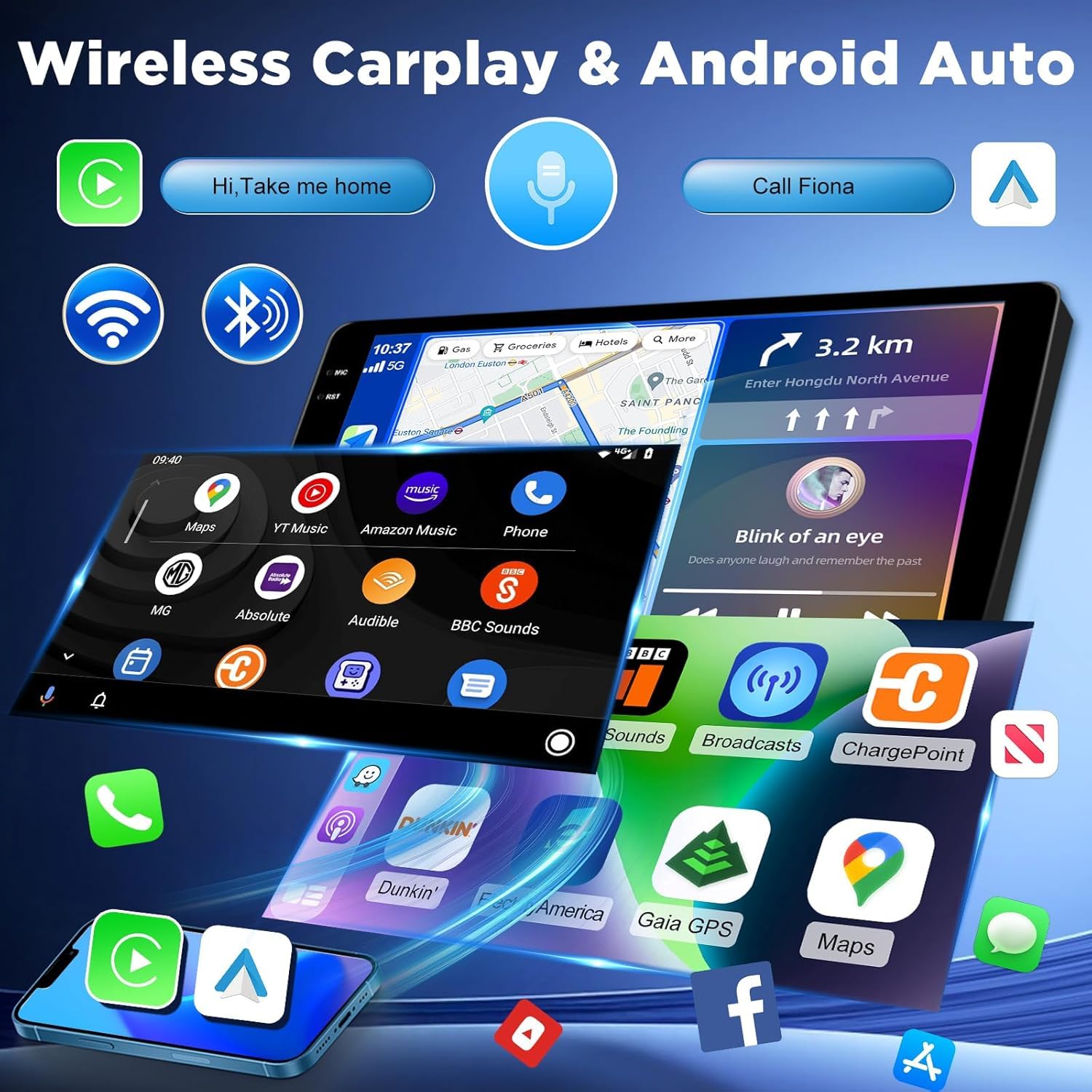 Do Nissan Leaf 2017-2024 Radio Samochodowe 2-DIN 9 Cali Z Ekranem Dotykowym Android 15 Z CarPlay Android Auto Mirror Link Bluetooth FM Nawigacją GPS WiFi Sterowanie Z Kierownicy Kamera Cof(Color:M150)
