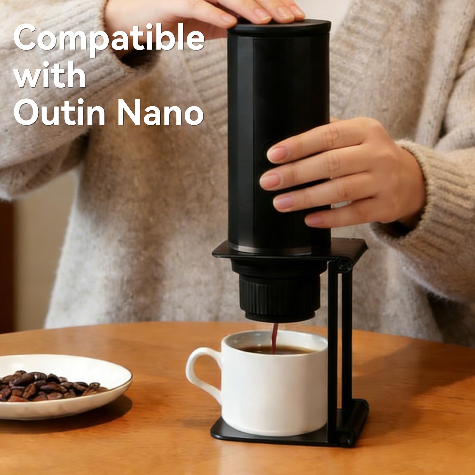 Soporte plegable para cafetera de viaje y espresso portátil, base negra para oficina hogar camping