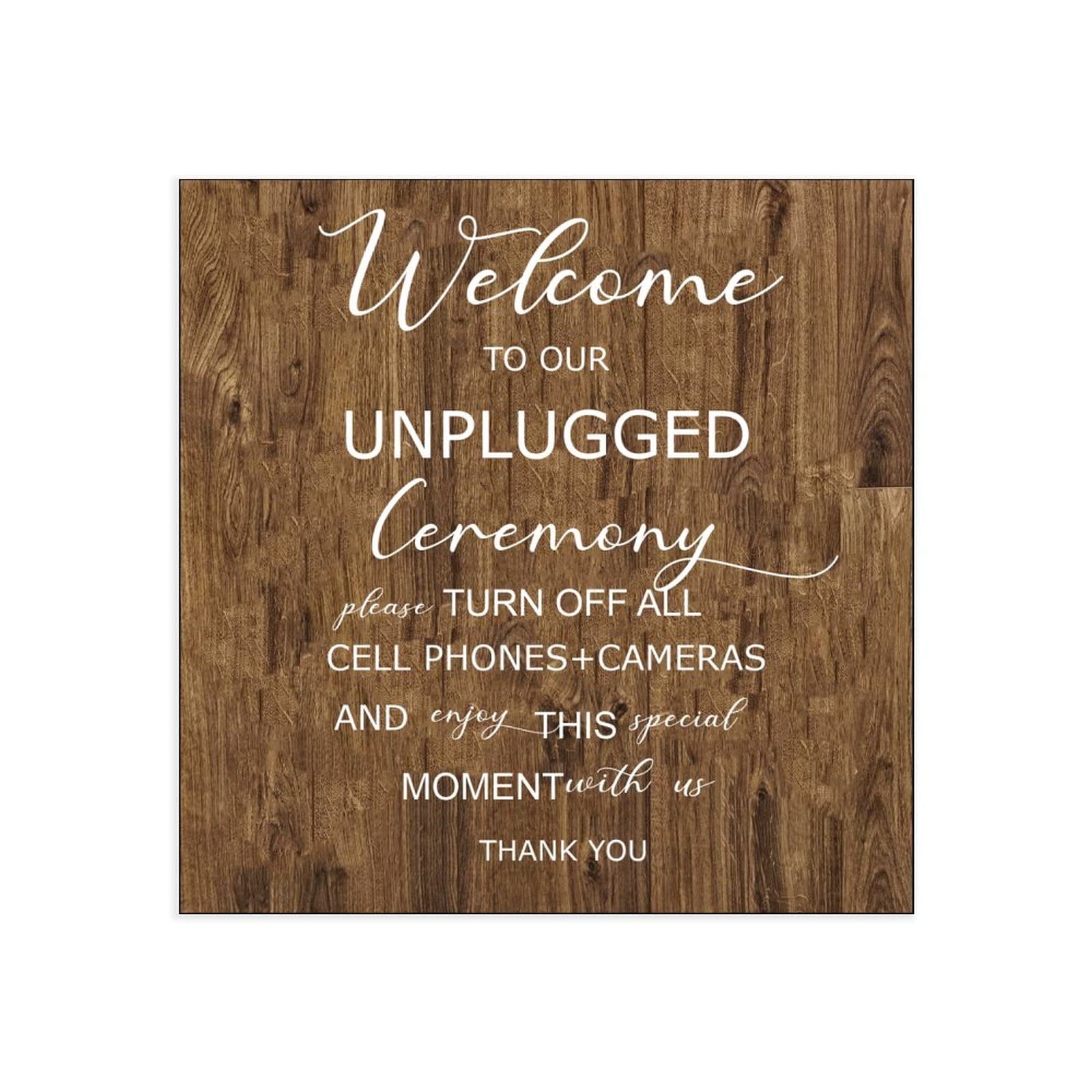Unplugged Hochzeitsschild – Zeremonieschild aus Holz – vertikales Hochzeitsschild aus Holz – rustikale Hochzeitsdekoration, 50,8 x 50,8 cm