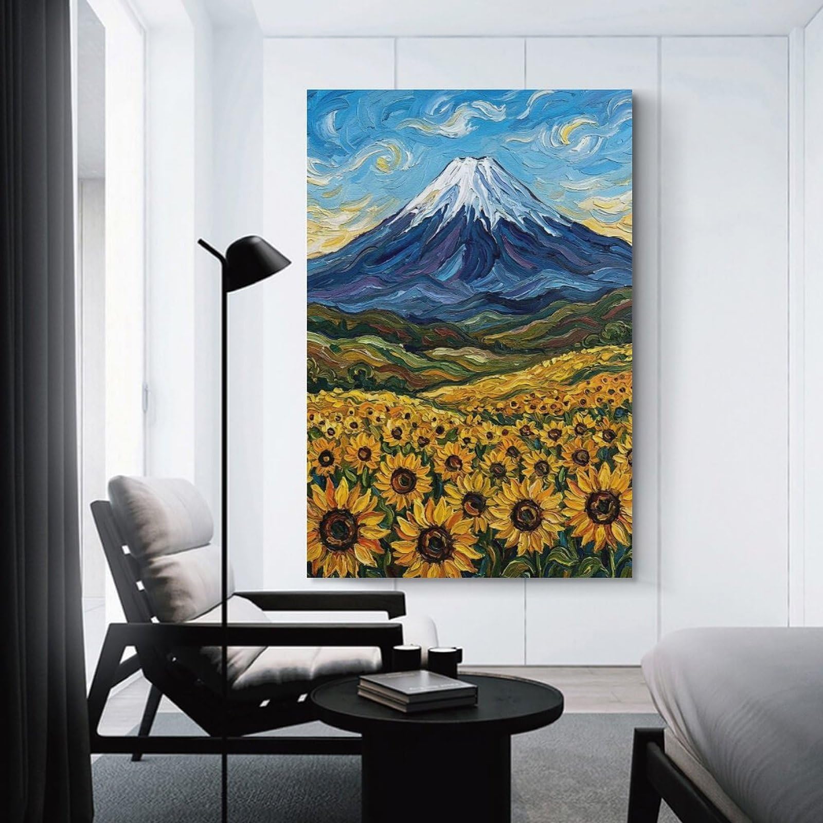 Junmoney Mount Fuji And Sunflowers Painting Home Decor Wall Art, 20x30inch(50x75cm), for New Homes, Bedrooms Or Workspaces, Gift Idea for Housewarming And Birthdays