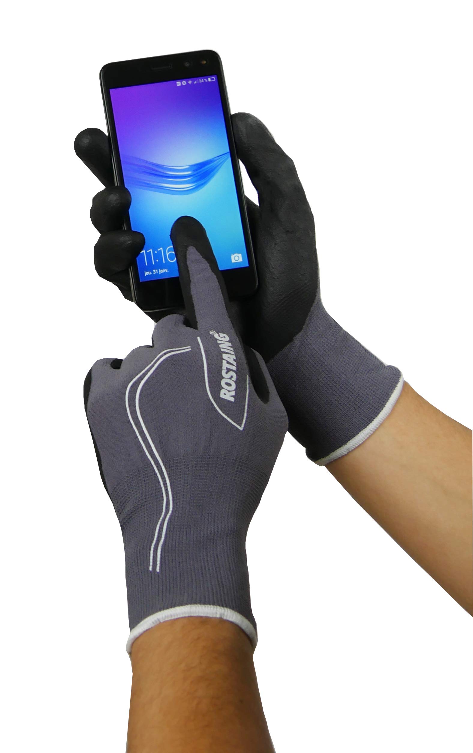 RostaingMAXIPRO - Handling Gloves and Protectors - Work Gloves - Ideal for All Gardening and DIY Work in Wet and Dry Environments, Grey and Black