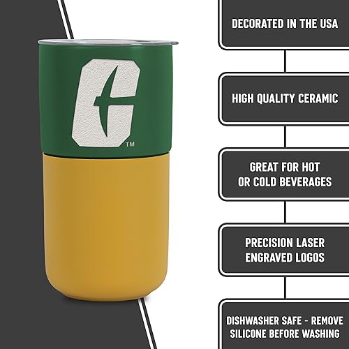 Miniatura 396 de Rico Industries NCAA Miami of Ohio Redhawks - Vaso de cerámica de 16 onzas con agarre de silicona, grabado láser profundo, diseño de color negro