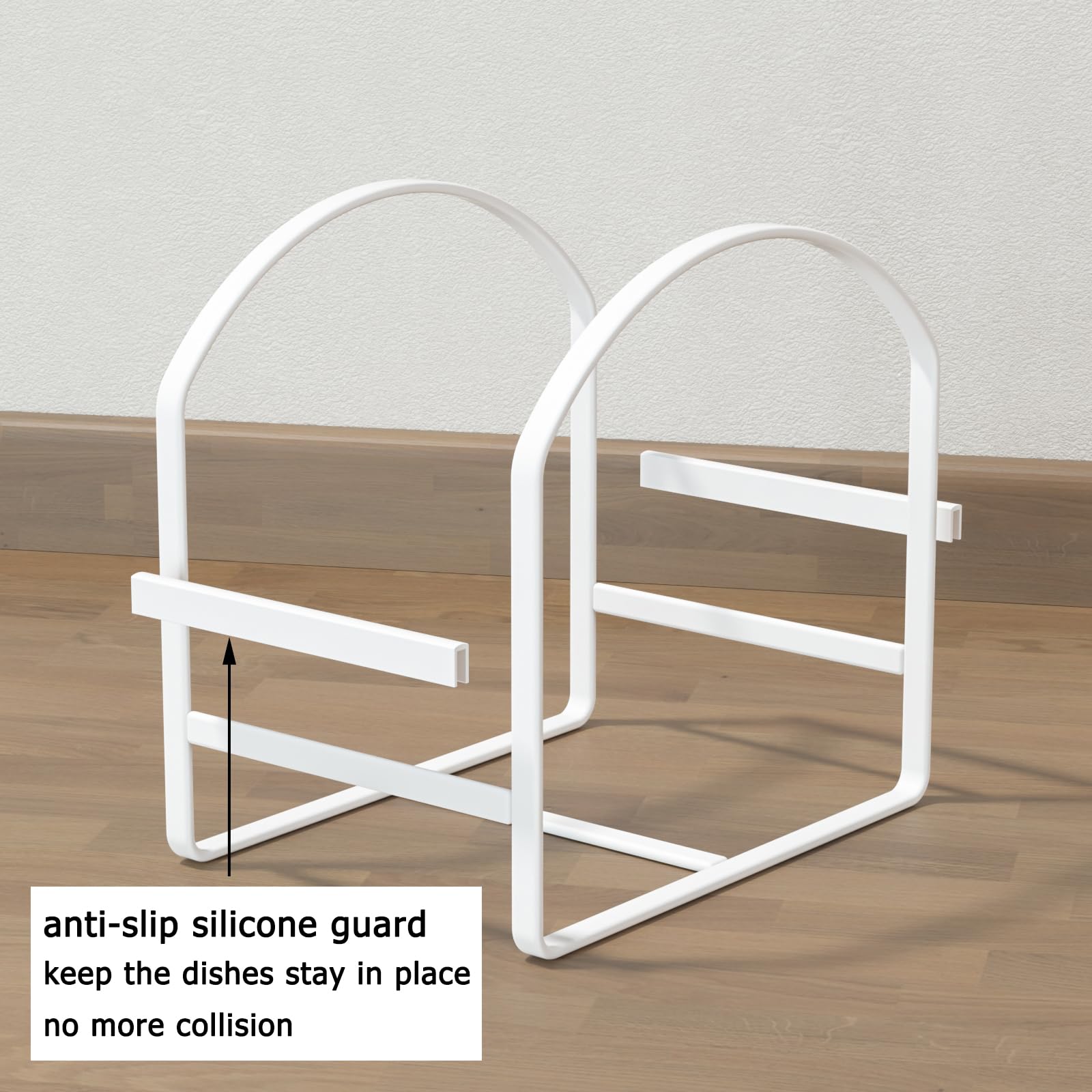 LINFIDITE 2 Pack Plate Holder Organizer Large Dish Storage Rack Upright Cabinet Dish Drying Racks Metal Dish Racks Stand for Cupboard and Countertop Non-Slip & Rustproof White