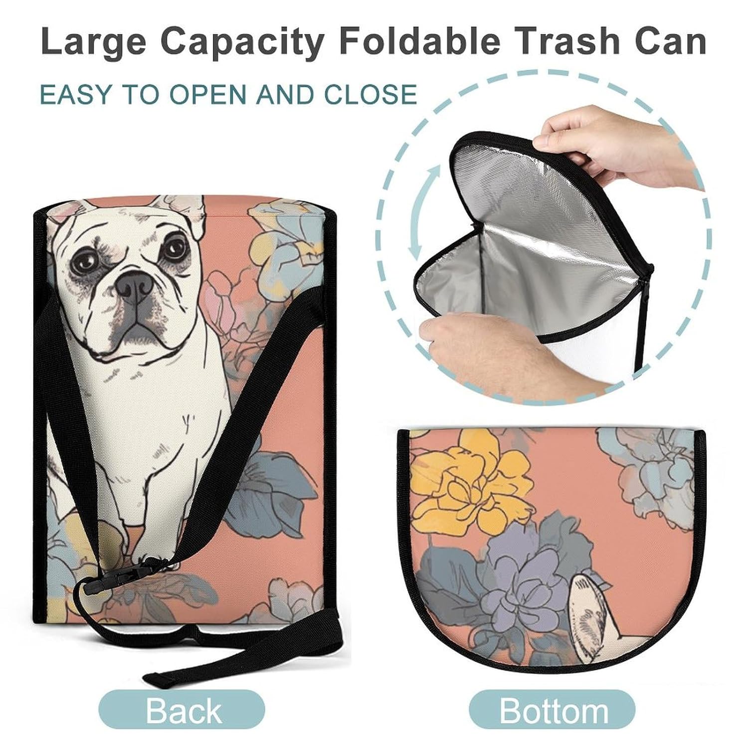 Hanging Car Trash Bag French Bulldog Print Printed Car Garbage Storage Bag Leakproof Car Trash Can Portable Garbage Storage Bags