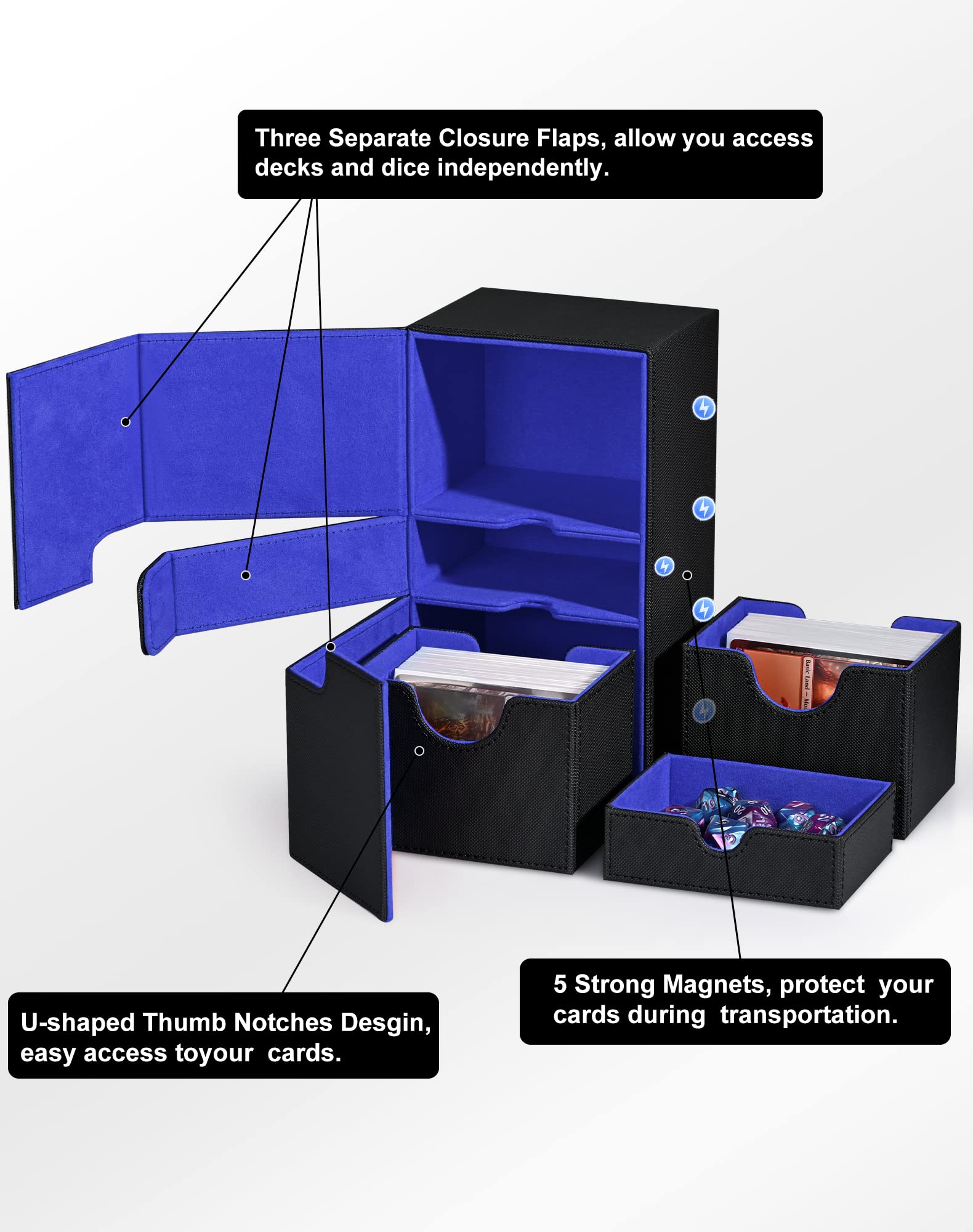 Boîte De Rangement RATSTONE Pour Cartes - Capacité 1800+ Cartes - 8 Intercalaires - Fermeture Magnétique - Magic, Yugioh, Sports