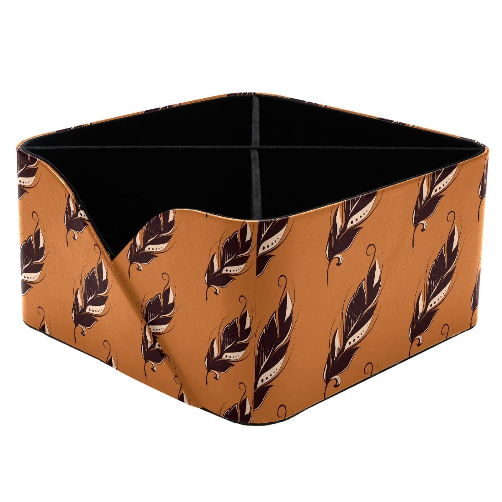 KengjuTesu Tribe Feathers Pattern Desktop Organizer Pen Holder, Rectangular Pencil Cup for Office, Study and Makeup Stations