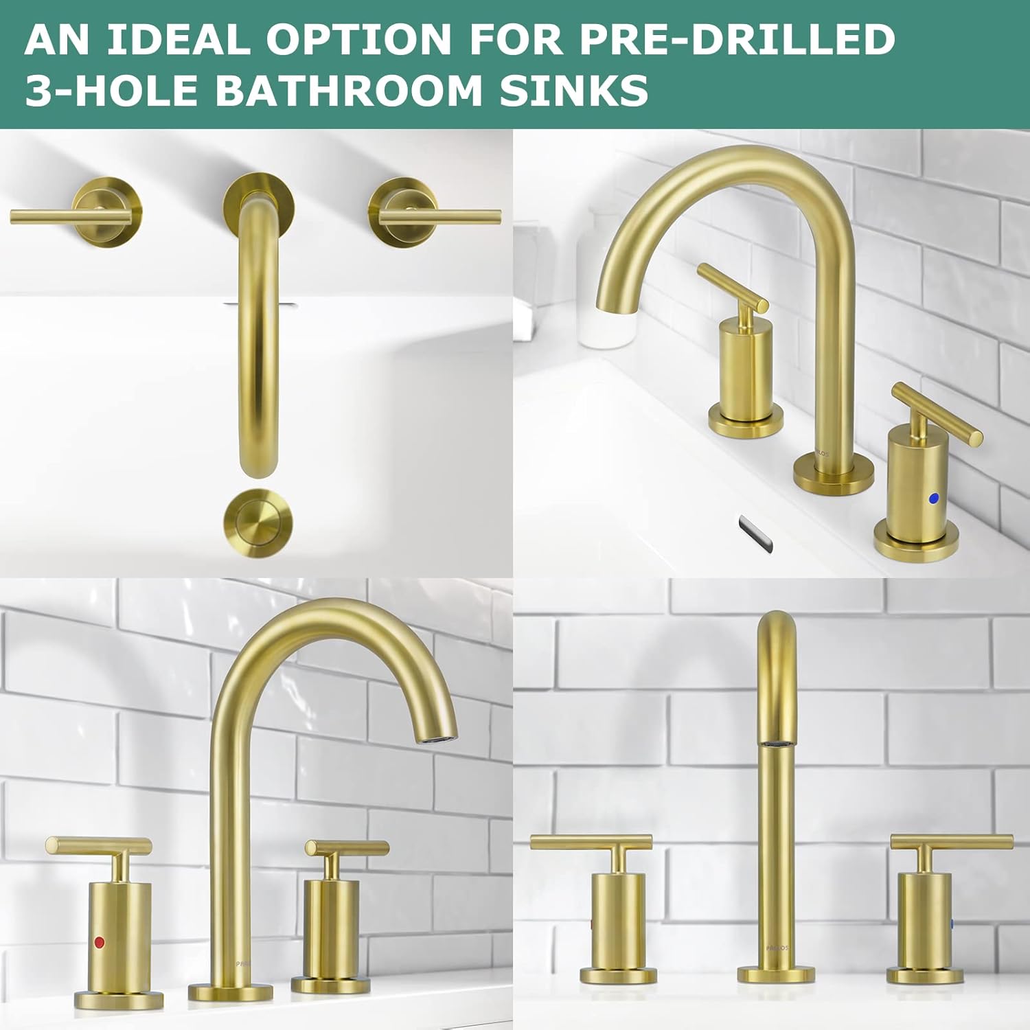 PARLOS 2-Handle Widespread 8 inch Bathroom Sink Faucet 3 Hole with cUPC Faucet Supply Lines, Brushed Gold, 1.2GPM, 1437408PD