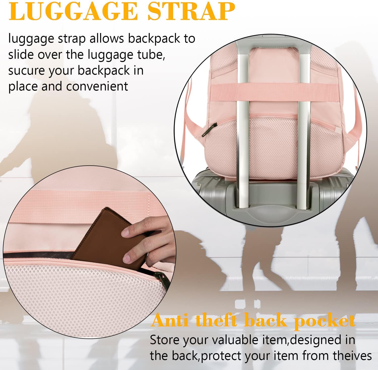 MATEIN 15.6 inch Laptop Backpack, Cute Slim Computer Travel Backpack with USB Port, Carry On Casual Daypack Bag Gifts for Women Teacher Nurse, Pink - Image 4