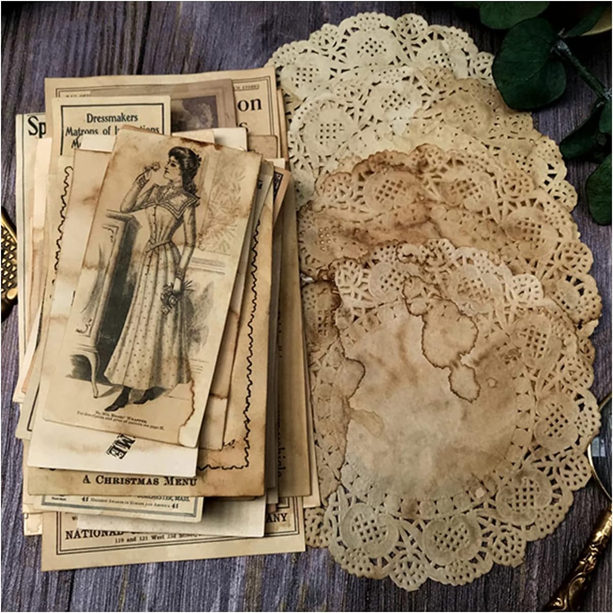 Vilikya Vintage Junk Journal Supplies, Coffee Dyed Decoupage Paper for Scrapbook Embellishments, Craft Paper for Journaling Accessories, Aged Bill Old Photo Mixed Media for TN, Bullet Journals 41pcs