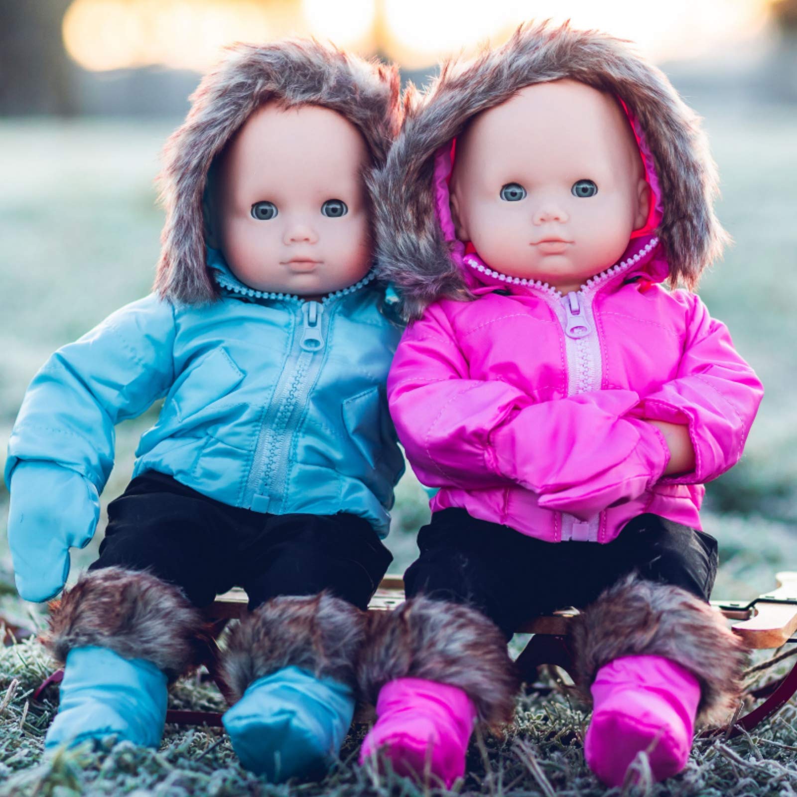 THE QUEEN'S TREASURES15 Inch Baby Doll Clothes , Set of Two Complete Pink & Blue Winter Outerwear Clothes. Two 6 Piece Outdoor Ski Outfits, Compatible with American Girl's Bitty Baby Twins