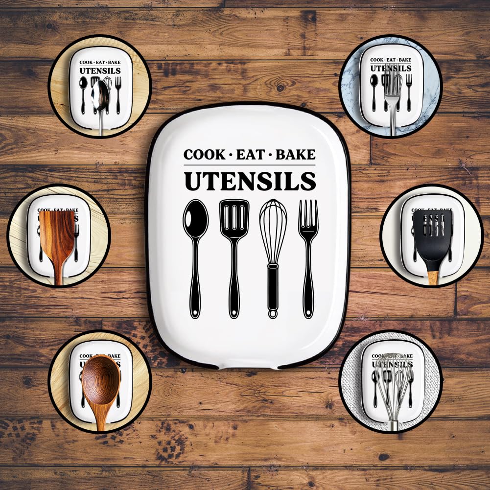 ANATTASOUL Soporte para cucharas de café de cerámica para estufa, cucharas y espátulas, patrón de 4.5 x 5.9 pulgadas, soporte grande para cucharaditas, soporte decorativo para utensilios de cocina de