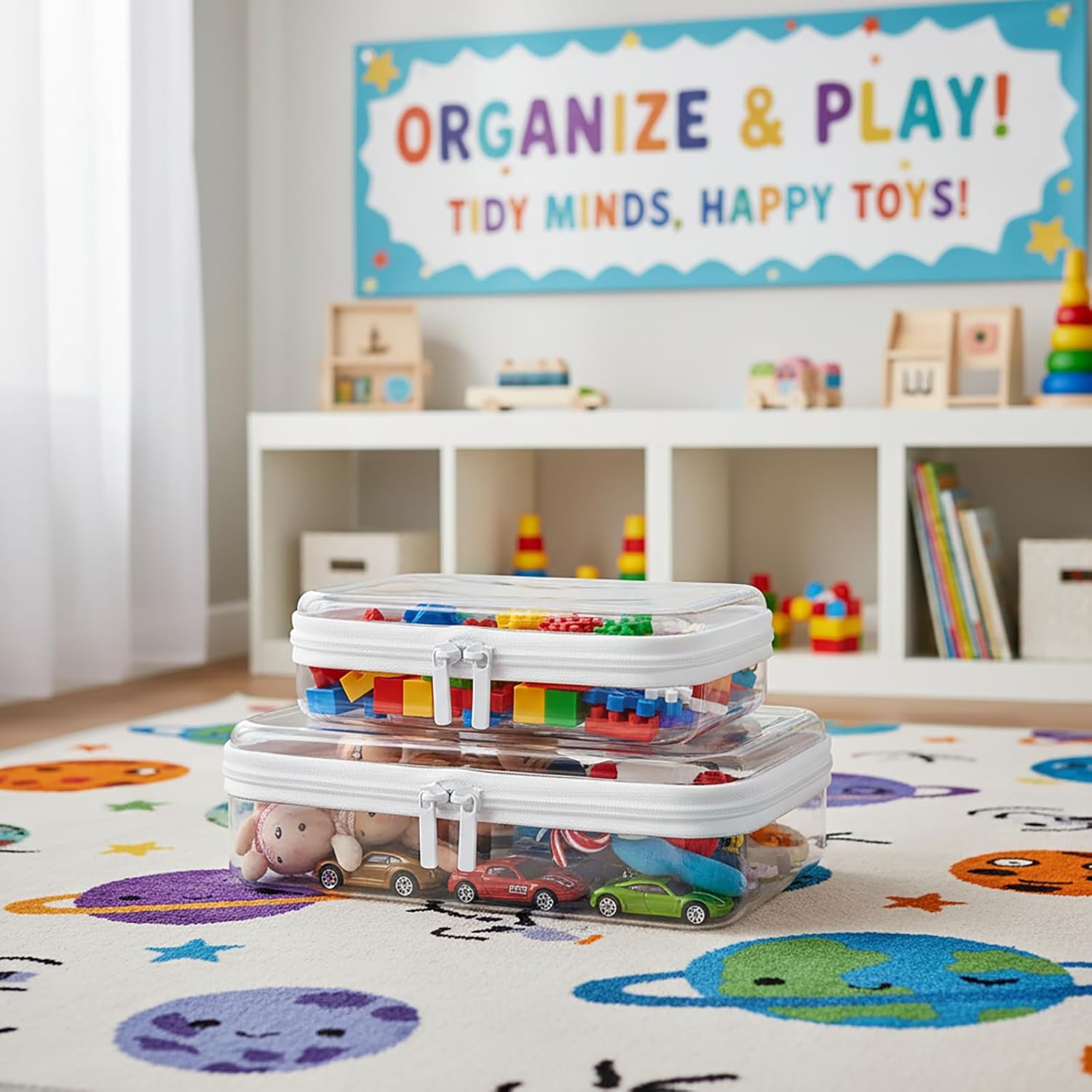 Clear Hard Shell Zipper Case, PET Travel Organizer Box, Transparent Storage Case for Cosmetics Toiletries, Toy Container for Home, Office, Stationery,2L+1M+1S