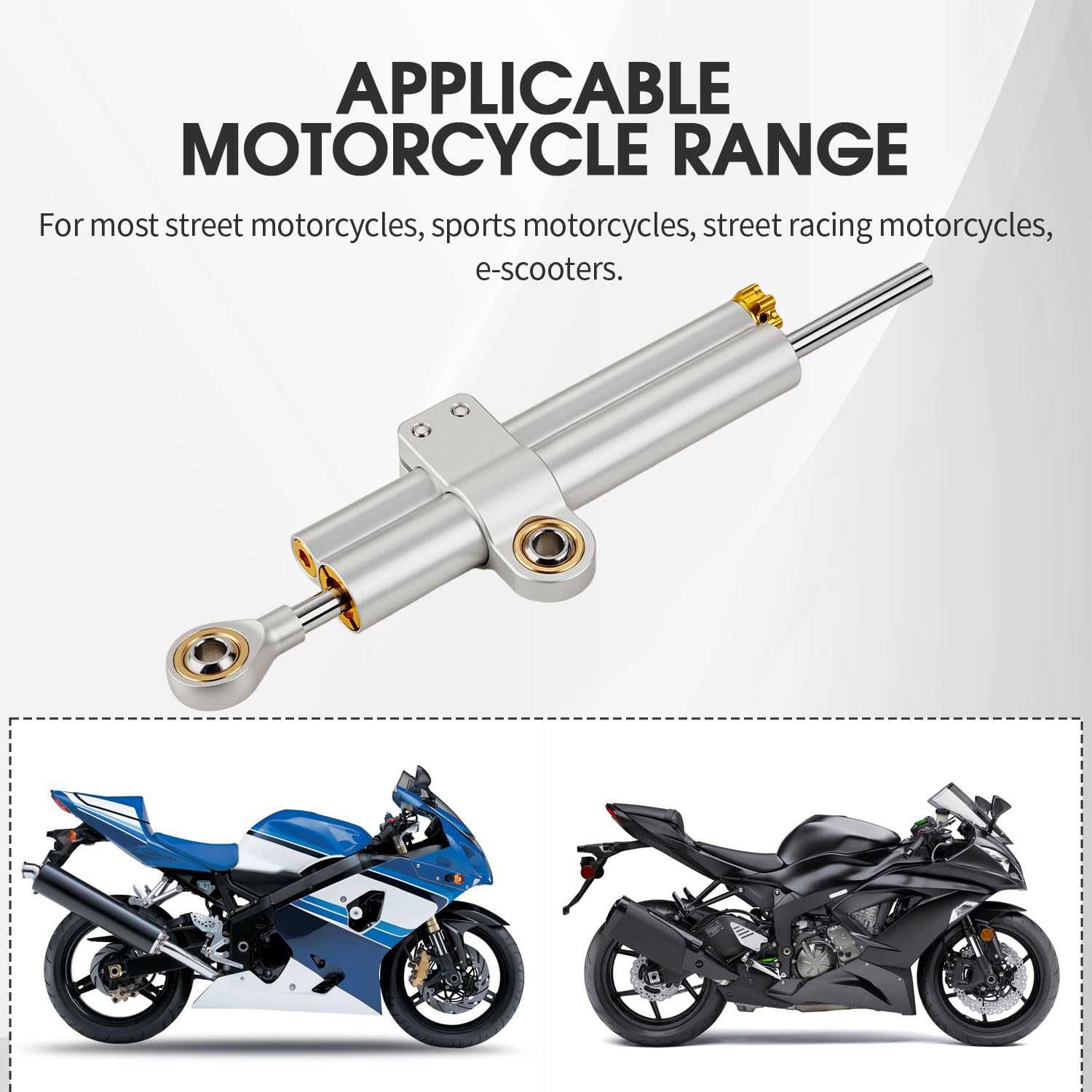 Amortiguador de Direccion Moto,CNC Amortiguadores de dirección de Moto de Aluminio Ajustable Universal per E Scooter Fahrrad MT07 GSXR750 K4 ZX6R TL1000R