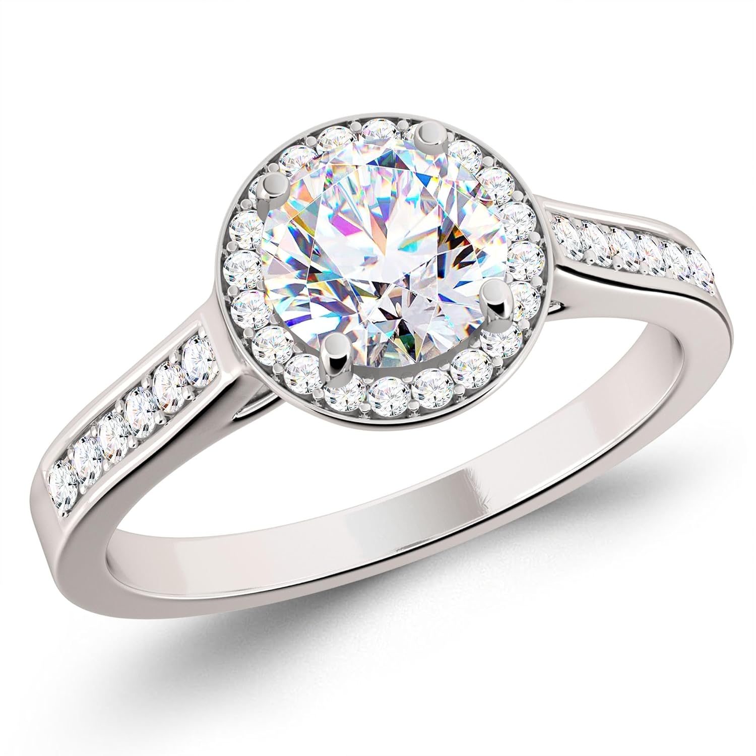 GEMQUEEN Moissanite Engagement Rings for Women : 18K White Gold Plated S925 Sterling Silver Round Cut Promise Ring Wedding Bands Bridal Rings Jewelry for Women 1 CT D Color VVS1 Clarity