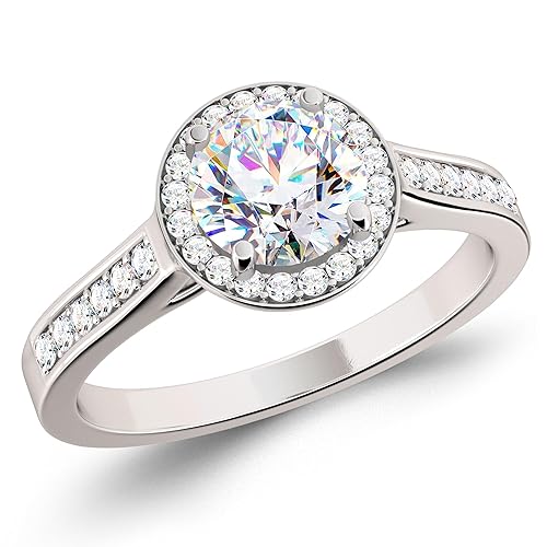 GEMQUEEN Moissanite Engagement Rings for Women : 18K White Gold Plated S925 Ster