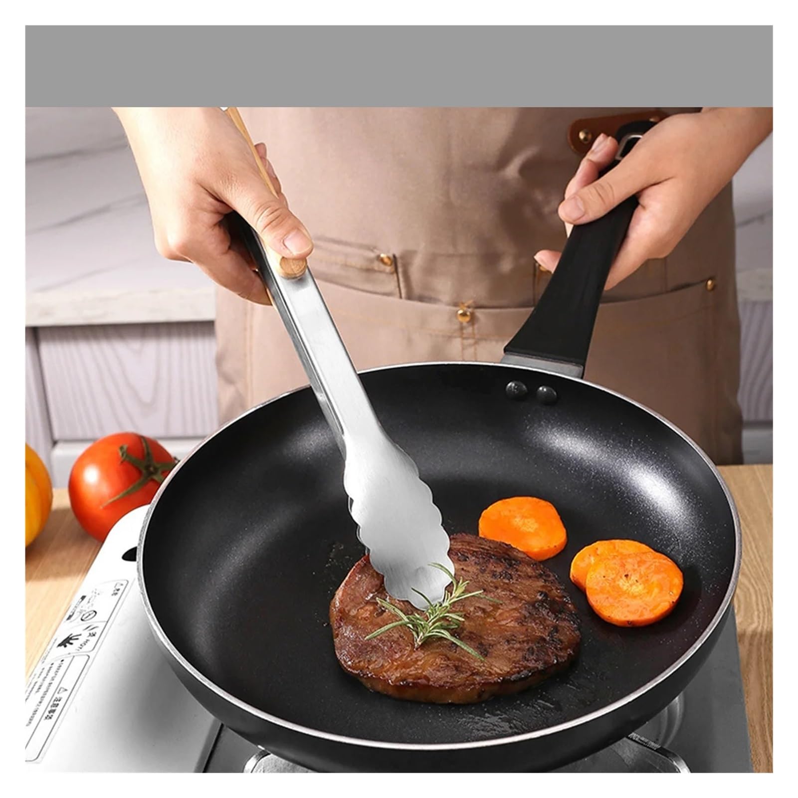 Pinze da cucina in acciaio inossidabile 7-16 pollici con manico in legno - for cucinare, grigliare e barbecue(39.5cm)