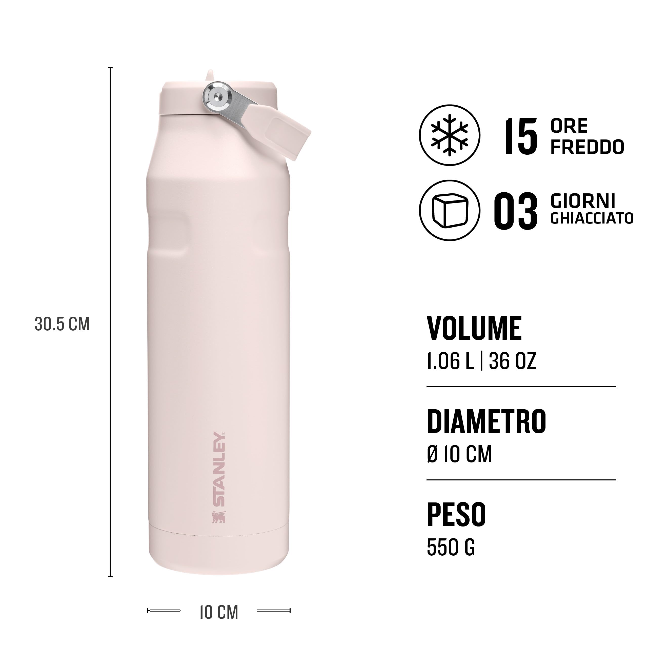 Stanley 1913 Flip Straw 2.0 Borraccia Con Cannuccia 1.06L - 15 Ore Di Freddo - 3 Giorni Di Freddo - Acciaio Inossidabile - Senza BPA - A Prova di Perdite - Lavabile In Lavastoviglie - Rose Quartz