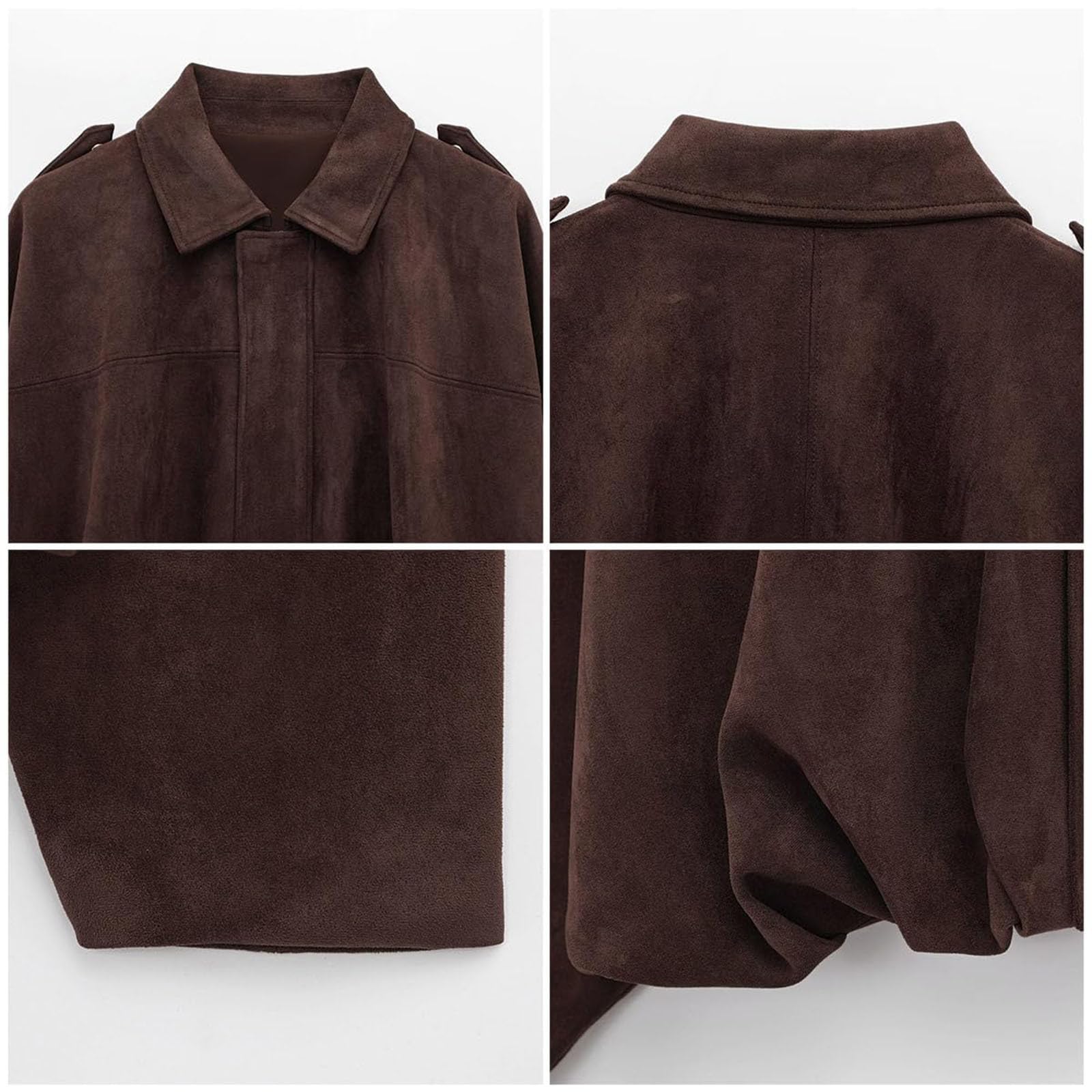 Wildlederjacke Damen Kurz Lederjacke Bomberjacke Oversized Übergangsjacke Mode Cord Jacke Revers Bikerjacke mit Fleece-Futter Motorradjacke Frühjahr Herbst Kunstwildleder Pilotenjacke Suede Jacke