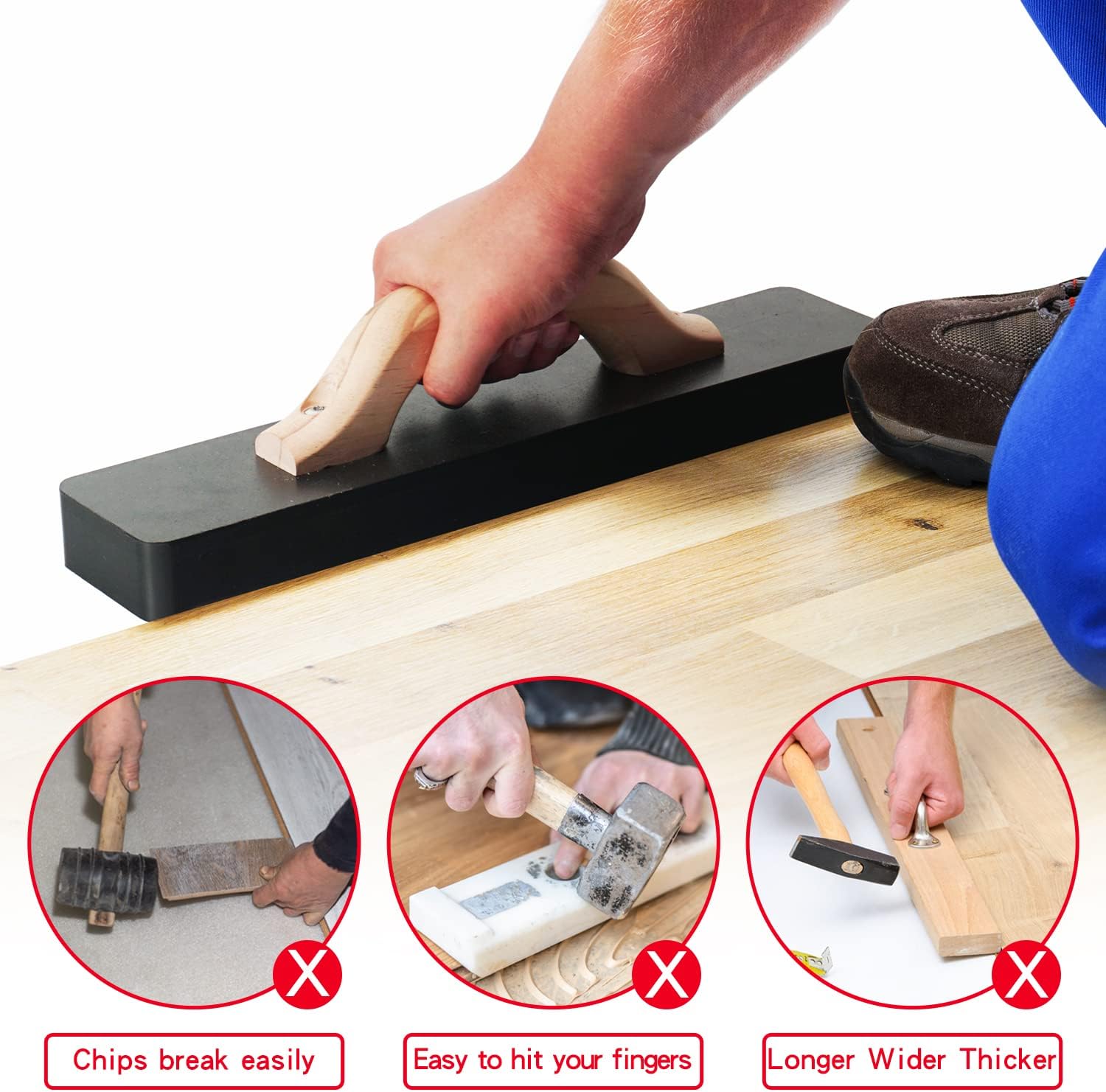NAACOO Flooring Tools, Heavy Big Tapping Block + Pull Bar, Weight 2.7lbs, Just Tap Floor Directly 1-2 Times to Complete Wood Flooring Installation without Mallet. More Durable, Efficient and Safer.