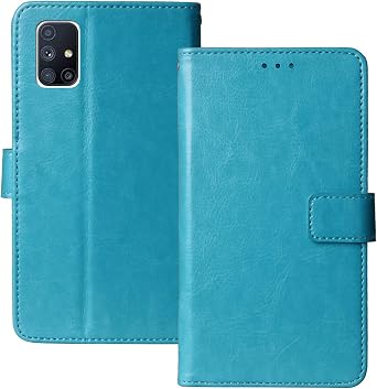 Stand Premium Retro Business Flip Leather Case TPU Silicone Protector Bumper for Samsung Galaxy M51 6.7" Protection Phone Cover Skin Folio Book Card Slot WalletBlue