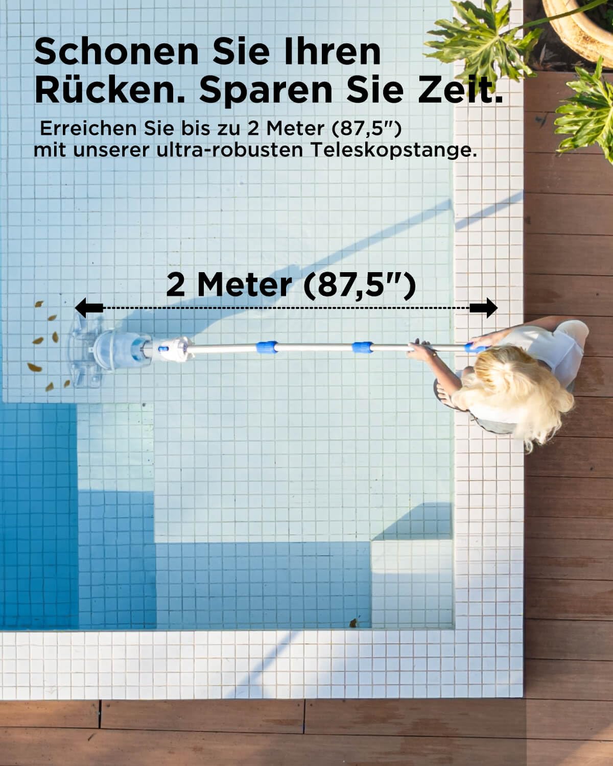 InoKraft Poolsauger Akku für Aufstellpools,Pool Bodensauger,Bodensauger mit 60 Min Laufzeit, 150cm Teleskopstange, 4300 l/h Saugleistung, kabelloser Blauer Schwimmbadreiniger