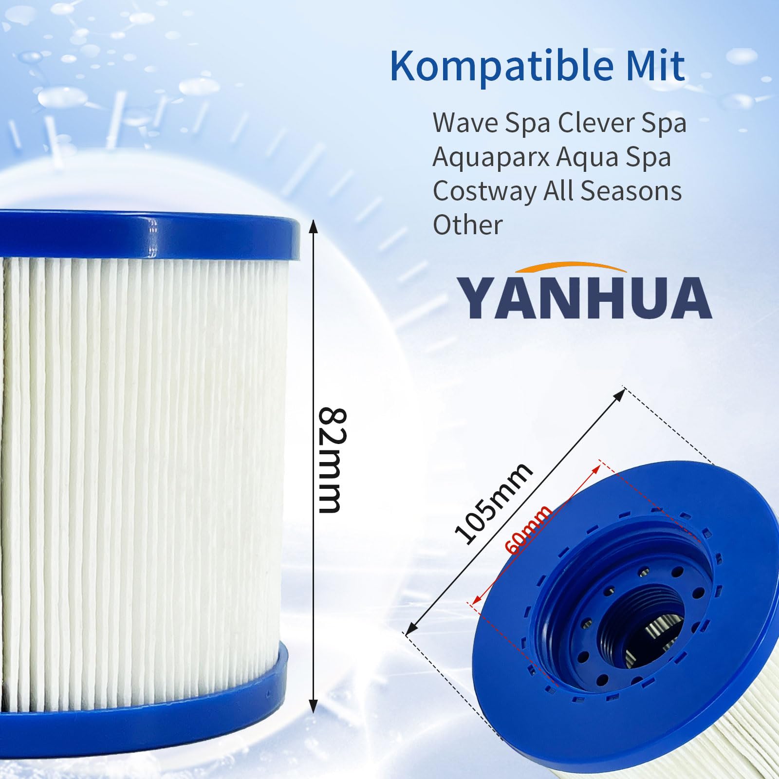 YANHUA Filtro de SPA para Filtro de SPA, Cartucho de Filtro Hot Tub/SPA con Rosca para Filtro de SPA Clever SPA, Adecuado para Aqua SPA/Aquaparx/Ospazia/Nordic SPA/Etc. (4)
