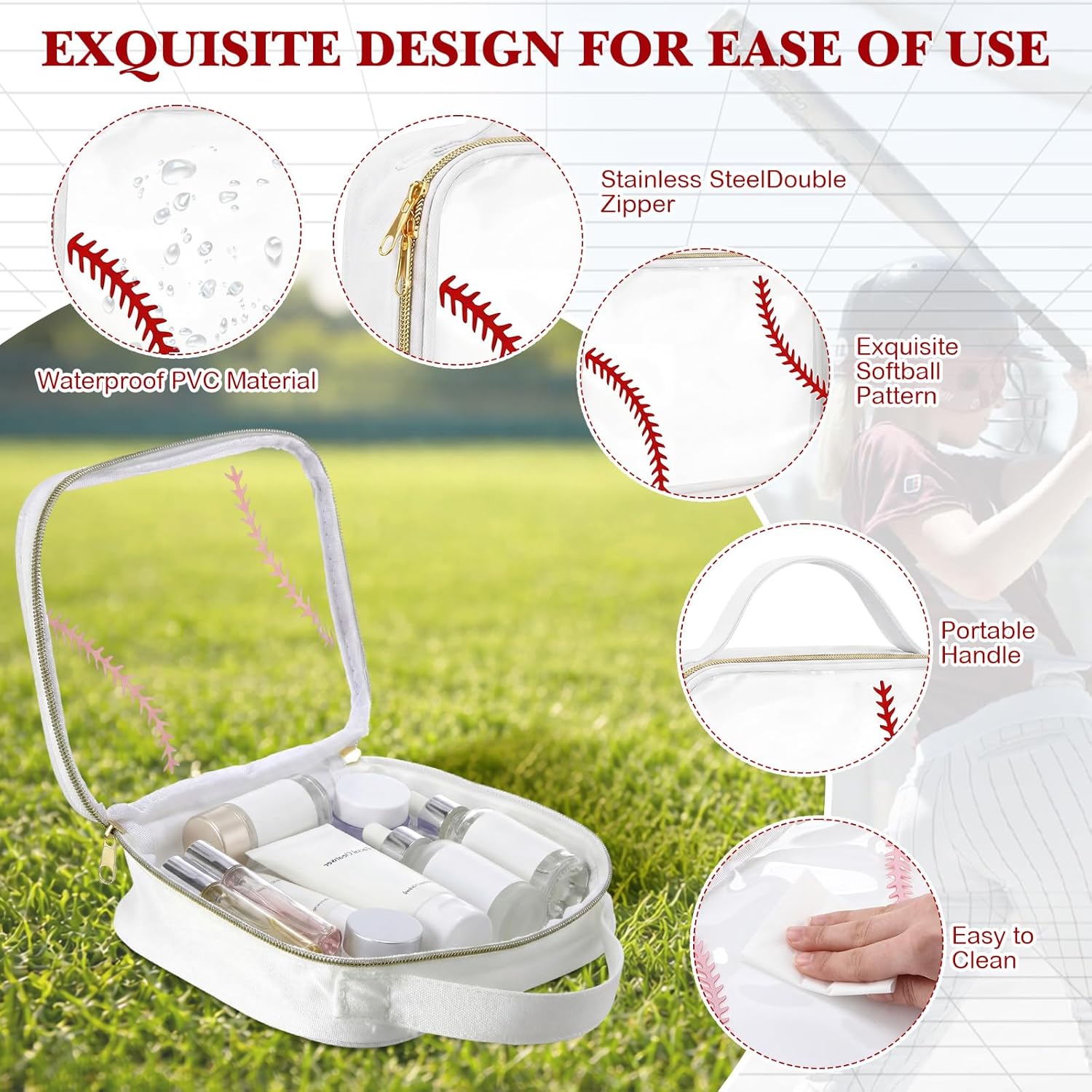 Hillban 6 Pack Baseball Gifts Bag with Handle Travel Toiletry Bag for Women Sport Goodie Cosmetic Organizer Clear Zipper Pouch for Baseball Party Favors Supplies