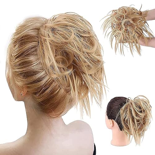 FORCUTEU Tousled Updo - Extensiones de cabello desordenado con banda elástica de goma, extensiones de cabello y cola de caballo para mujer (rubio