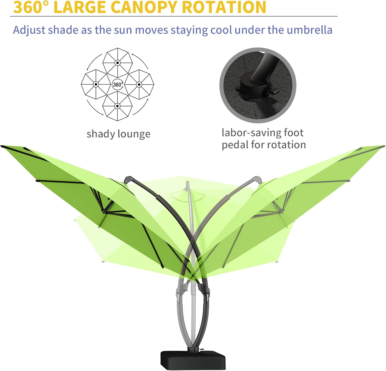 Kingdura 11ft Offset Cantilever Patio Umbrella with Base Included, Large Round Aluminum Outdoor Umbrella, 360° Rotation & Infinite Tilt, Heavy Duty Frame for Deck Pool Backyard, Apple Green - Image 3