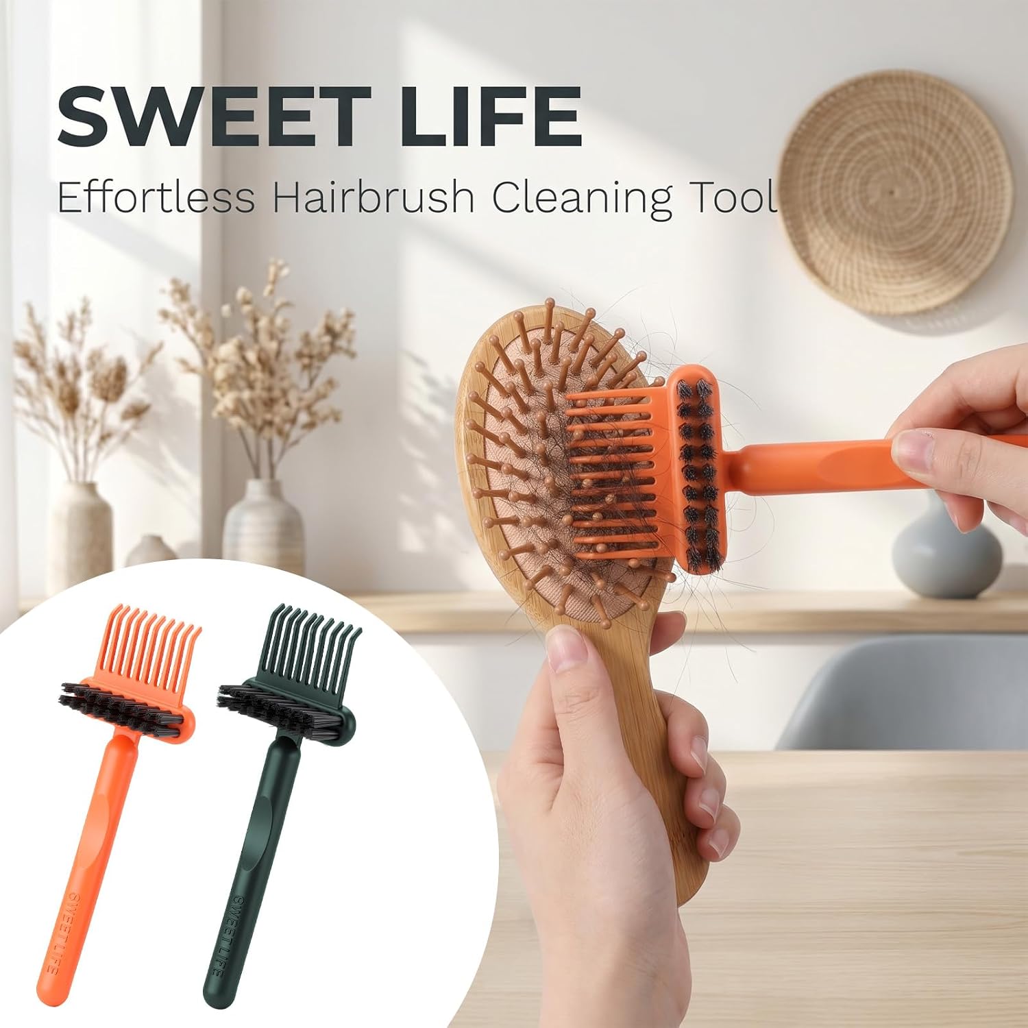 Thinp 2Pcs Hair Brush Cleaning Tool, 2-in-1 Portable Comb Cleaner
