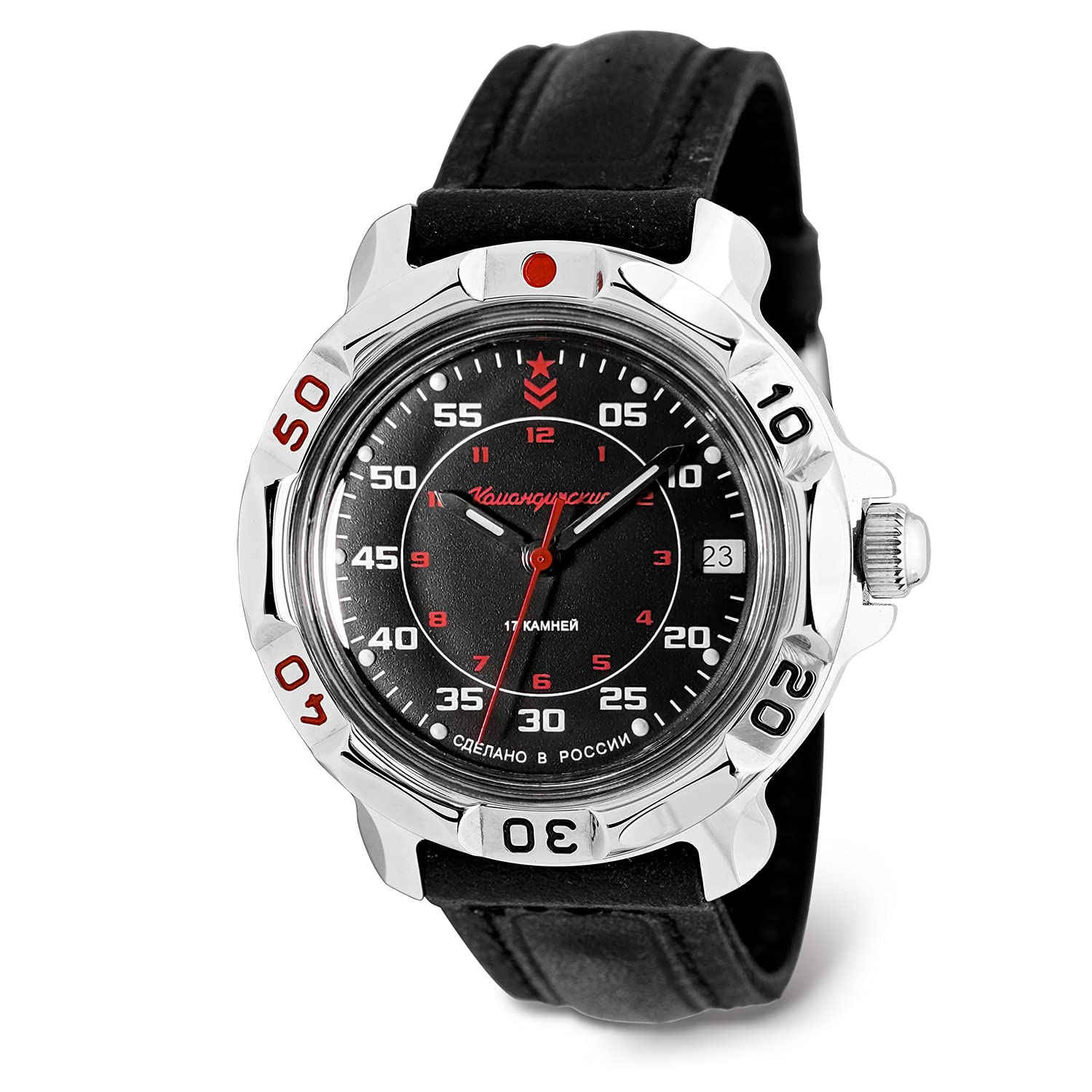 VOSTOK - Reloj de pulsera mecánico Komandirskie Military Commander de 40 mm, modelo 172, WR 200 m, esfera negra, puntos luminosos