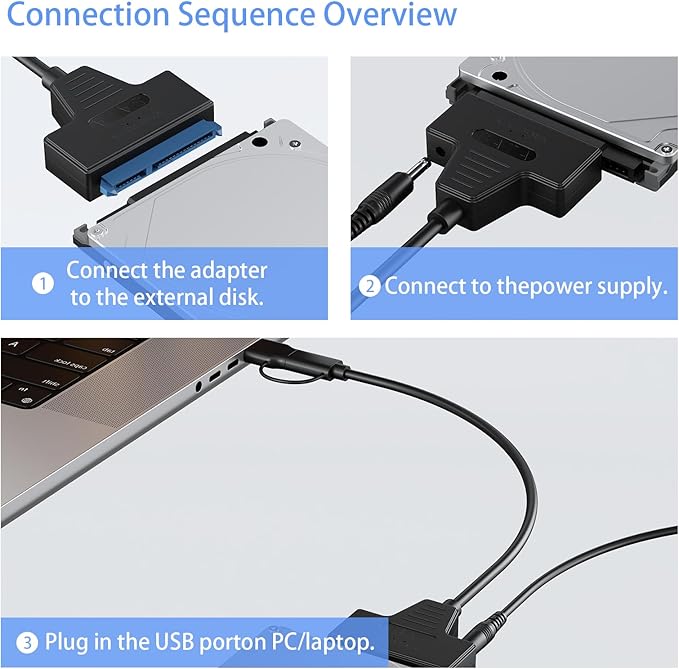 Adaptador SATA a USB 3.0 y USB C para SSD/HDD 3.5/2.5 pulgadas miniatura 5