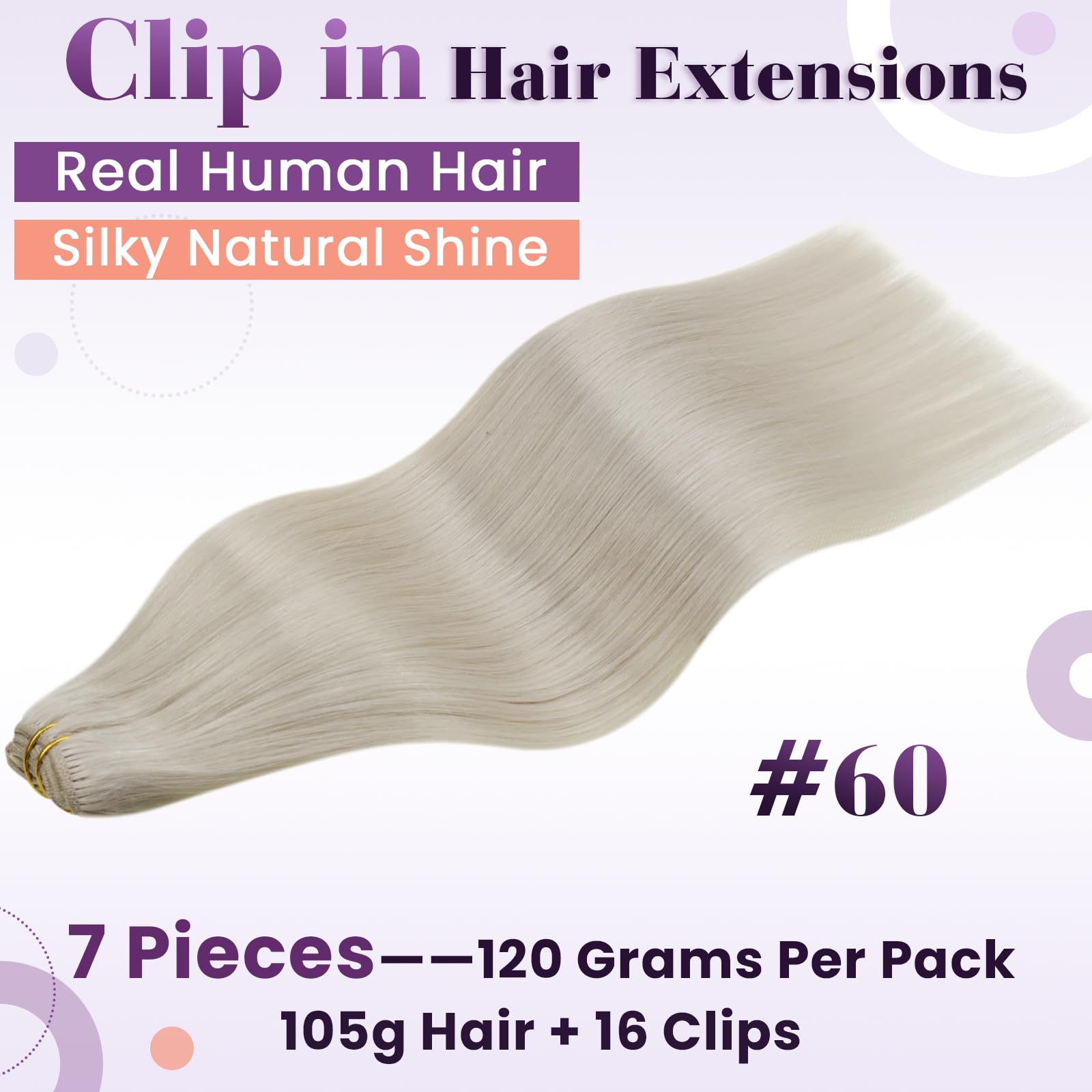 LaaVoo Blonde Clip in Hair Extensions Real Hair Extensions Clip in 16 Inch 120g 7pcs Full Head Straight Remy White Blonde Hair Double Weft #60 - Image 2