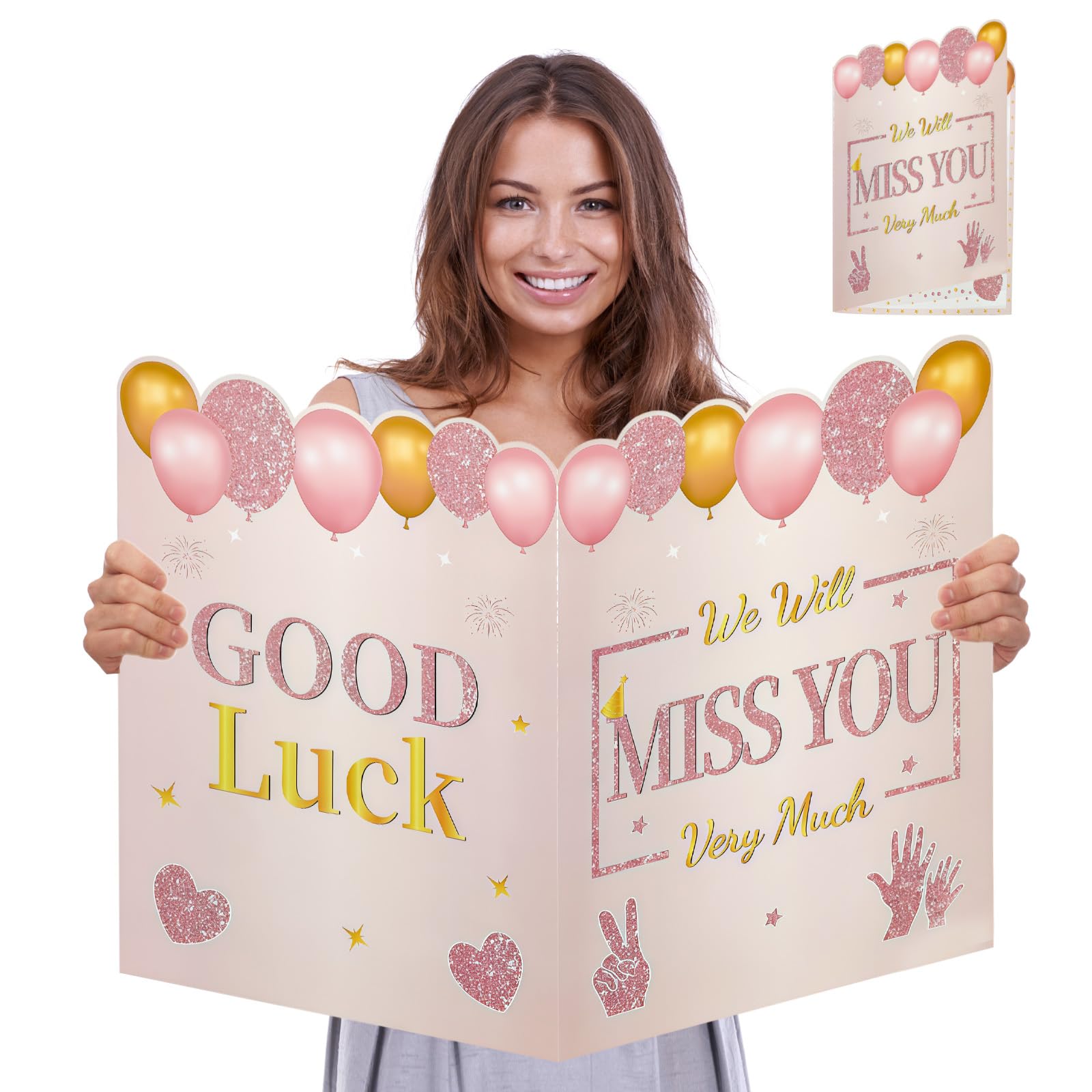 15.7x22 inch Large Retirement Card With Envelope Jumbo Retirement We Will Miss You Greeting Card for Women Pink Giant Guest Book Big Good Luck Retired Signing Leaving Card Farewell Party Decorations